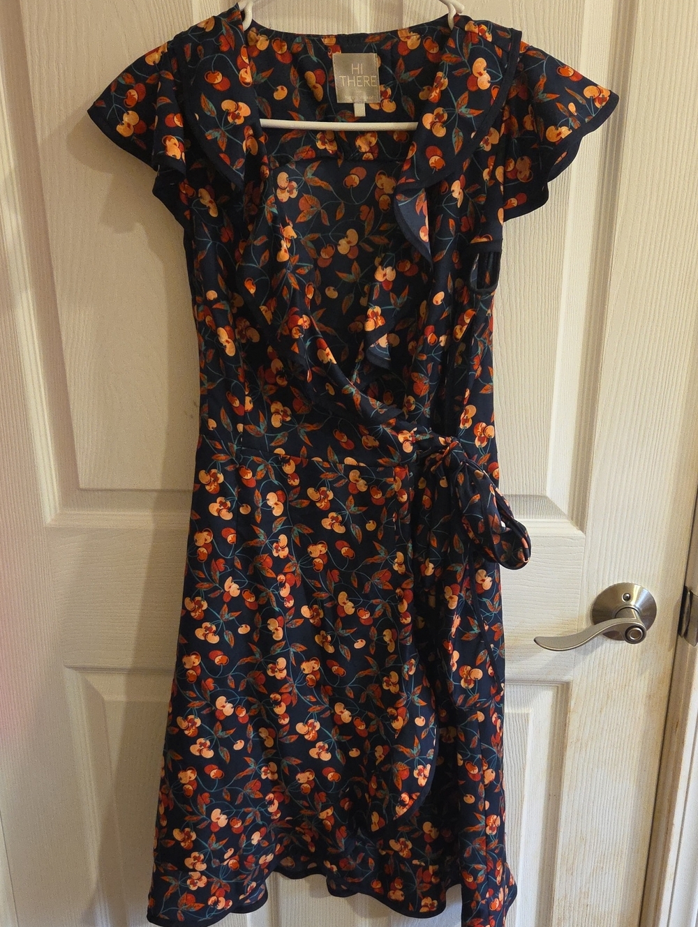 Hi There From Karen Walker Navy Wrap Dress with Cherry Print